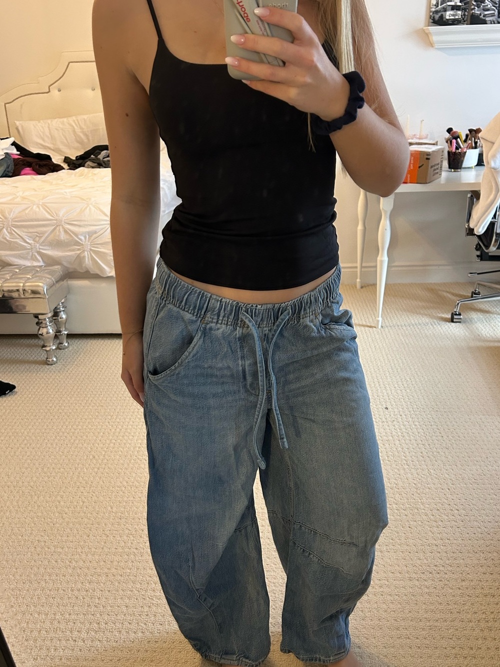 GAP Women's Boyfriend Jeans in Light Blue Denim with Drawstring Waist